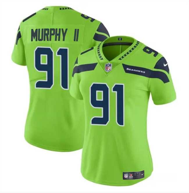 Womens Seattle Seahawks #91 Byron Murphy II 2024 Draft Green Vapor Limited Stitched Jersey Dzhi->women nfl jersey->Women Jersey